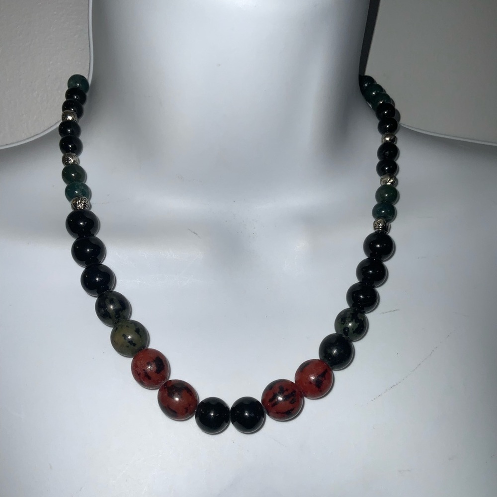 Vintage Red, Black & Green Acrylic Multicolor Beaded Bohemian Necklace